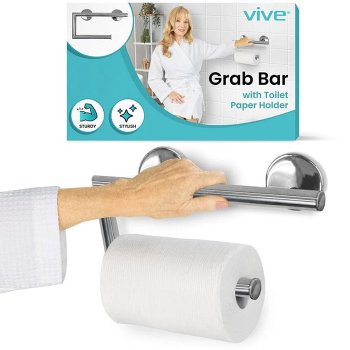 Vive Health Metal Grab Bar With Toilet Paper Holder