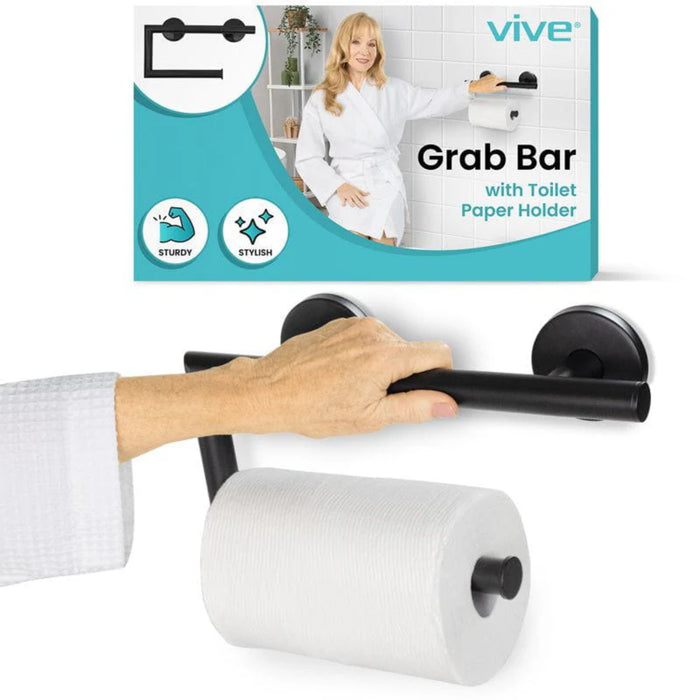 Vive Health Metal Grab Bar With Toilet Paper Holder